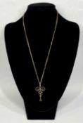 EDWARDIAN 9CT GOLD PENDANT, set with amethyst and seed pearls, on 9ct gold chain, 49cms (l), 3gms