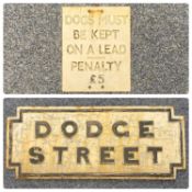 HISTORIC LIVERPOOL CAST IRON STREET SIGN for 'Dodge Street' which was formerly located off Crosfield