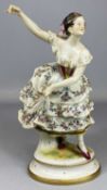 GERMAN PORCELAIN FIGURE OF BALLET DANCER wearing floral dress, possibly Volkstedt Dresden, blue