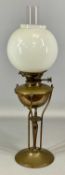 W.A.S. BENSON ARTS & CRAFTS COPPER OIL LAMP, with circular base, triple pillar column, removable