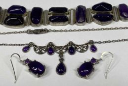 ASSORTED SILVER JEWELLERY including chunky amethyst bracelet, amethyst necklace and earrings, hand