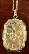 9CT GOLD LOCKET with engraved front, 9ct gold chain, 14gms Provenance: private collection Gwynedd
