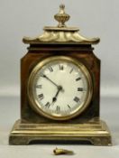 SILVER PLATED MANTEL CLOCK with fluted pagoda top and gadrooned finial, eight day movement, and
