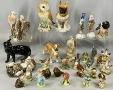 ASSORTED CHINA ANIMAL FIGURES including Beswick barn owl, 21cms (h), Russian bulldog, 21cms (h),