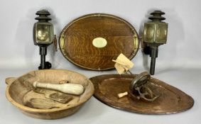 ASSORTED ANTIQUE/VINTAGE COLLECTABLES including pair of steel coaching lamps with brackets, 40cms (