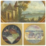 EARLY 19TH CENTURY oval reverse painting on glass - classical landscape, 23 x 31cms, and A. GREIG