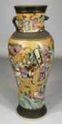 CHINESE NANJING CRACKLE GLAZED VASE, decorated in enamels with warriors, brown stamp mark to base,