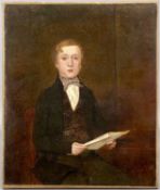 19TH CENTURY BRITISH SCHOOL oil on canvas - three-quarter length figure of a seated young man