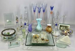 ASSORTED CERAMICS & GLASSWARE including decanter with two matching wine glasses and candlestick,