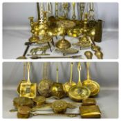 ASSORTED BRASSWARE 19th century and later, including chestnut roasters, trivets, candlesticks,