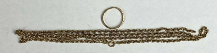 9CT GOLD JEWELLERY including eternity ring, size M and rope chain necklace, 87cms (l), 7.7gms