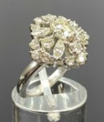 WHITE GOLD DIAMOND CLUSTER RING, principal baguette cut stone approx. 0.40ct, surrounded by oval and