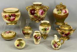 GROUP OF ROYAL WORCESTER BLUSH IVORY PORCELAIN, hand painted with roses and gilded, including