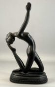 ART DECO STYLE PAINTED CHALK FIGURE of kneeling nude female with arms raised, 57cms (h) Provenance: