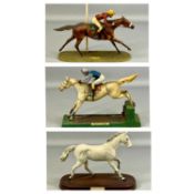 THREE EQUESTRIAN MODELS comprising Royal Doulton grey horse 'One Man' on titled wooden plinth, 23cms