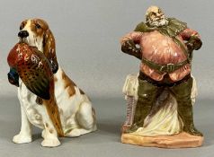 ROYAL DOULTON: seated spaniel with pheasant HN1001 and figurine 'Falstaff' HN2054 Provenance: