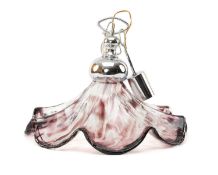 ATTRIBUTED TO MURANO: BLOWN GLASS 'FAZZOLETTO' PENDANT SHADE, chrome fixings, circular aluminium
