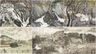COLLECTION OF MIXED ARTWORKS - including three etchings depicting a farmyard, 31 x 35cms, a