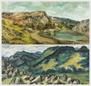 ‡ GWYNETH ap TOMOS (Welsh 1937-2016) oil on canvas - mountainous landscape with footpath and flowing