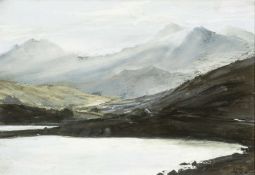 ‡ ALED PRICHARD-JONES (Welsh b. 1945) watercolour and pastel - entitled verso, 'Pedol Yr Wyddfa/