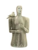 SARAH NOEL (b. 1961) painted pottery - Female figure with bird, 42cms h Provenance: private