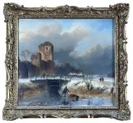 NICOLAAS JOHANNES ROOSENBOOM (Dutch 1805-1880) oil on panel / board - winter day near a ruin, 38.5 x