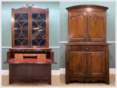 EARLY 19TH C. MAHOGANY SECRETAIRE BOOKCASE, astragal glazed double doors, adjustable shelves, fitted