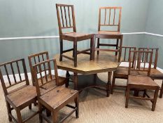 ANTIQUE OAK OCTAGONAL DINING TABLE & 8 CHAIRS, the table in the Arts & Crafts style with turned legs