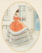‡ MARJORIE DAVIES (1906-2007) watercolour on paper - lady in a festive costume dress, fully