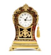 LOUIS XV STYLE BOULE & CUT BRASS MARQUETRY MANTEL CLOCK, later fitted with electric movement,