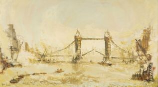 ‡ BEN MAILE (1922-2017) oil on canvas - Tower Bridge, signed, 54 x 98cms Provenance: deceased estate