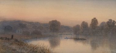 GODFREY B. HALL (late 19th/early 20th C.) watercolour - punts on a river at dawn, probably the