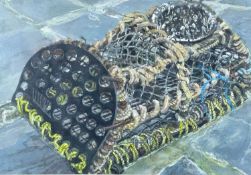 ‡ PHILIP MUIRDEN (1932-2023) oil on paper - a lobster pot, signed verso, 52 x 73cms Auctioneers
