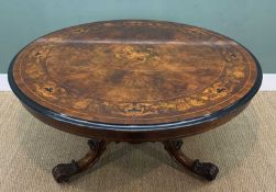 MANNER OF EDWARD HOLMES BALDOCK: 19TH C. WALNUT & MARQUETRY BREAKFAST TABLE, circular top tilt