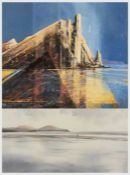 ‡ JONATHAN TAYLOR (English lives Wales b.1962) watercolour - figures walking on a vast open beach,