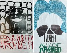 ‡ PAUL PETER PIECH (American-Welsh 1920-1996) woodcut -with the slogan, 'Greed and Our Fear are
