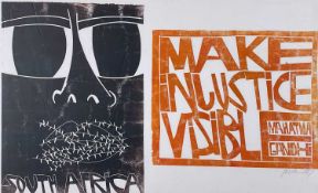 ‡ PAUL PETER PIECH (American-Welsh 1920-1996) woodcut - quote from Mahatma Gandhi, 'Make Injustice