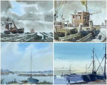 J. A. HUTCHINSON (20th c. British) - FOUR SUFFOLK NAUTICAL WATERCOLOURS, 'Lowestoft Drifter', titled