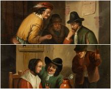FOLLOWER OF TENIERS oils on board - two tavern scenes, depicting topers with lady in red, and