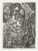 ‡ DAVID JONES (1895-1974) woodcut - Crucifixion, with Mary Magdelene at the foot of the cross,