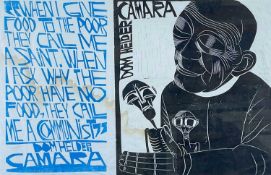 ‡ PAUL PETER PIECH (American-Welsh 1920-1996) woodcut - quote from Brazilian archbishop Dom Helder