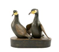 ‡ NORMAN MAKINSON (1921-2010) ceramic sculpture - entitled 'Two Cormorants on their Base', signed,
