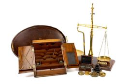 STATIONARY BOX, TRAY & SCALES, the Victorian oak BOX from 'Sutherland's Stationery Warehouse, 95