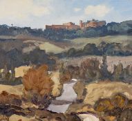‡ GARETH THOMAS (Welsh b.1955) oil on board - Provence landscape, probably a view of Roussillion,