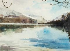 ‡ DAVID GROSVENOR (English, lives and works Wales b.1956) watercolour - Eryri (Snowdonia) in winter,