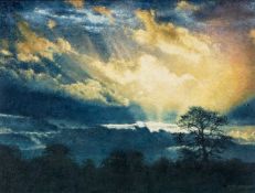 ‡ KEITH BOWEN (Welsh b. 1950) oil on canvas - entitled verso 'Winter Sunset Outside Wrexham, North