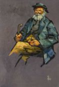 ‡ IFOR PRITCHARD (Welsh 1940-2010) oil on canvas laid to board - portrait of seated gentleman