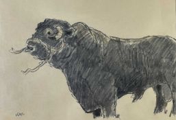 ‡ SIR KYFFIN WILLIAMS RA (Welsh 1918-2006) watercolour - entitled verso 'Welsh Black Bull' on Albany
