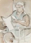 ‡ WILLIAM SELWYN (Welsh b.1933) mixed media - seated figure reading, signed, 20 x 14cms