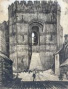 ‡ JOSEPH PENNELL (American 1857-1926) charcoal - Queen Eleanor's Gate, Carnarvon Castle, label